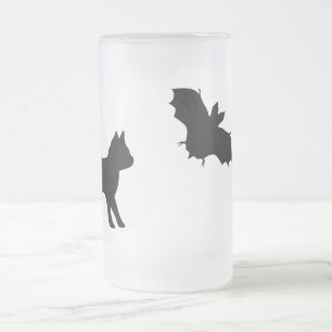 Schwarze Katze mit Bat Mattglas Bierglas