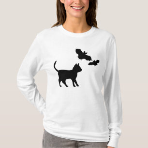 Schwarze Katze mit Bat T-Shirt