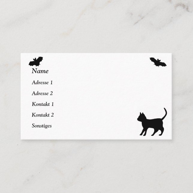 Schwarze Katze mit Bat Visitenkarte (Vorderseite)