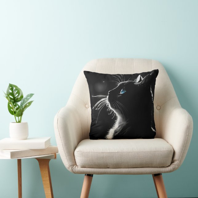 Schwarze Katze mit blauem Auge Kissen (Stuhl )