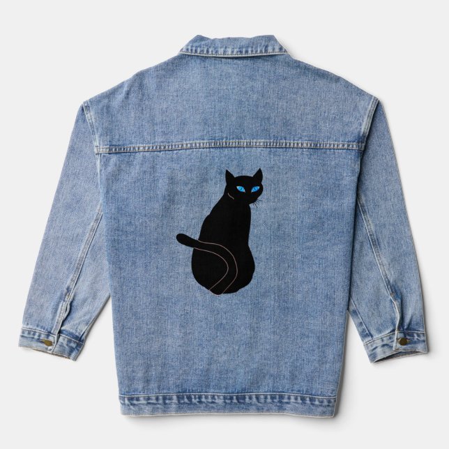 Schwarze Katze mit blauen Augen Denim Jacket Jeansjacke (Rückseite)