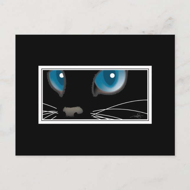 Schwarze Katze mit blauen Augen Postkarte (Vorderseite)
