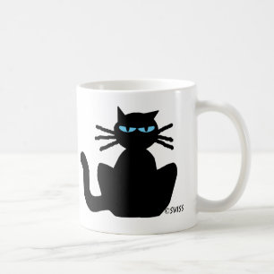 Schwarze Katze mit blauen Augen sitzend Staring Tasse