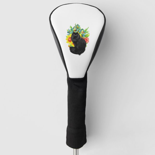 Schwarze Katze mit Blume Golf Headcover (Vorderseite)