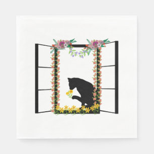 Schwarze Katze mit Blume Serviette