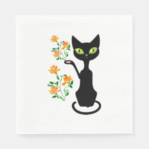 Schwarze Katze mit Blume Serviette