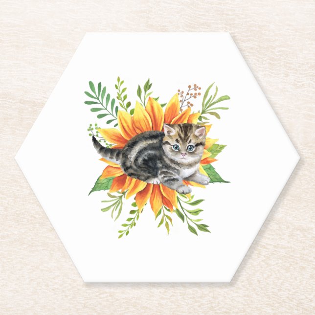 schwarze Katze mit Blume  Untersetzer (Vorderseite)