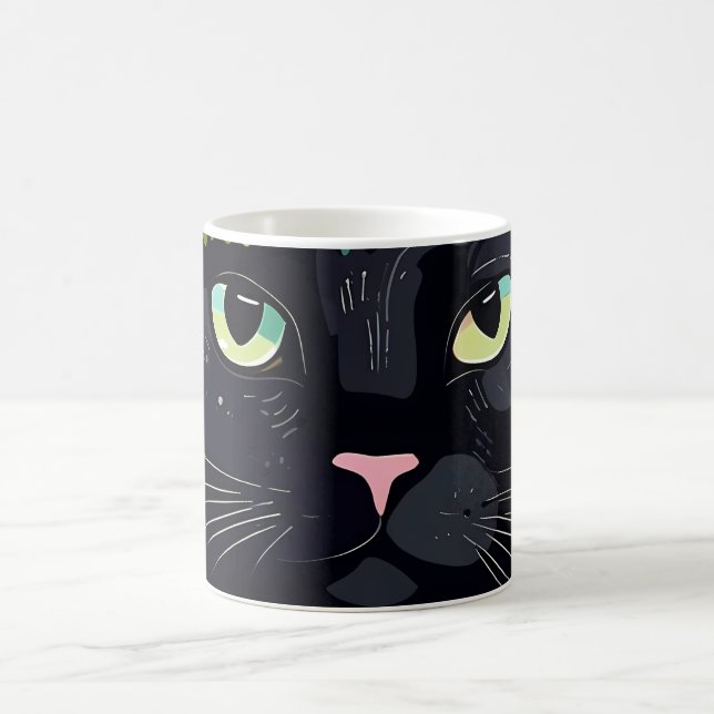 Schwarze Katze mit Blumenkronen Kaffeetasse (Mittel)
