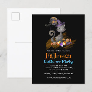 Schwarze Katze mit Bonbons, Halloween Einladungspostkarte