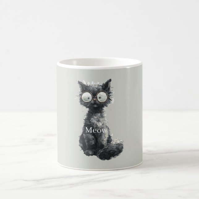Schwarze Katze mit Brille Kaffeetasse (Mittel)