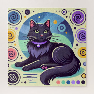 Schwarze Katze mit buntem Hintergrund Puzzle