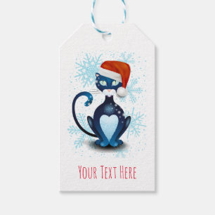 Schwarze Katze mit dem Hut des Weihnachtsmanns Geschenkanhänger