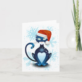 Schwarze Katze mit dem Hut des Weihnachtsmanns Karte