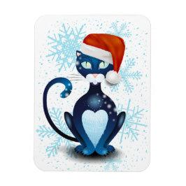 Schwarze Katze mit dem Hut des Weihnachtsmanns Magnet