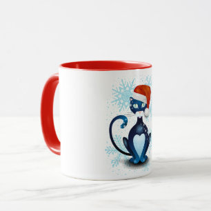 Schwarze Katze mit dem Hut des Weihnachtsmanns Tasse