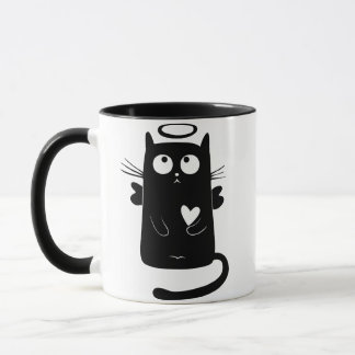 Schwarze Katze mit der Halo-Tasse Tasse