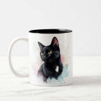 Schwarze Katze mit eigenem Text auf Tasse