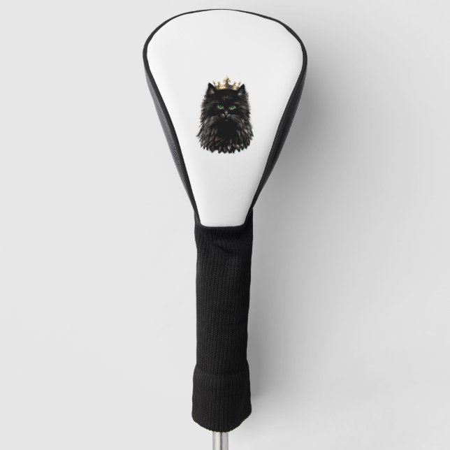 Schwarze Katze mit einer Kronen-DIgital-Kunst Golf Headcover (Vorderseite)