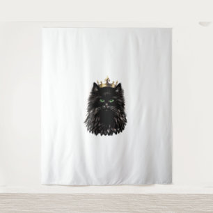 Schwarze Katze mit einer Kronen-DIgital-Kunst Wandteppich