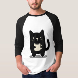 Schwarze Katze mit einer Tasse Kaffee T-Shirt