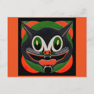 Schwarze Katze mit enormem Lächeln Feiertagspostkarte