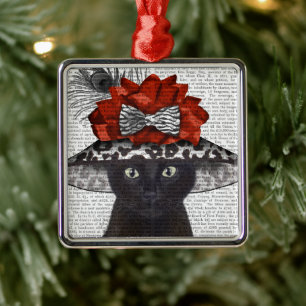 Schwarze Katze mit Fabelhut Ornament Aus Metall