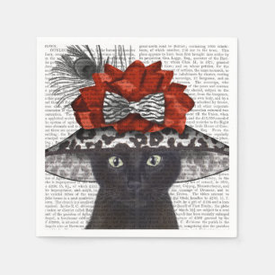 Schwarze Katze mit Fabelhut Serviette