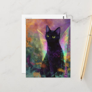 Schwarze Katze mit Feenflügeln Postkarte