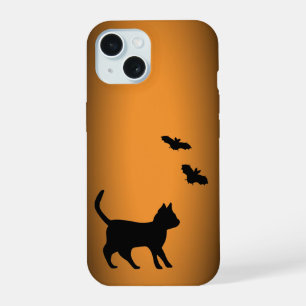 Schwarze Katze mit Fledermaus iPhone 15 Hülle