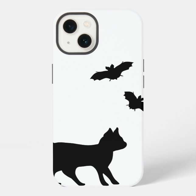 Schwarze Katze mit Fledermaus iPhone Hülle (Rückseite)