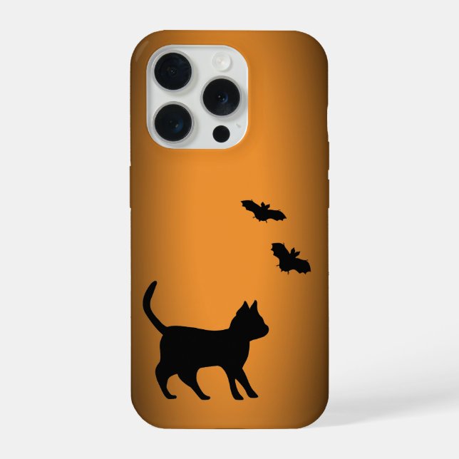 Schwarze Katze mit Fledermaus iPhone Hülle (Rückseite)