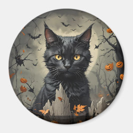 Schwarze Katze mit Fledermaus Magnet
