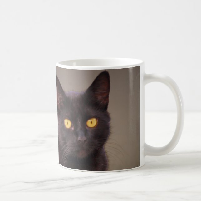 Schwarze Katze mit GelbAugen-Tasse Kaffeetasse (Rechts)