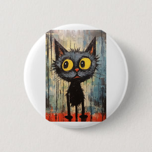 Schwarze Katze mit gelben Augen Button