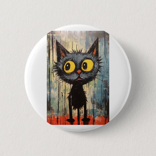 Schwarze Katze mit gelben Augen Button (Vorderseite)