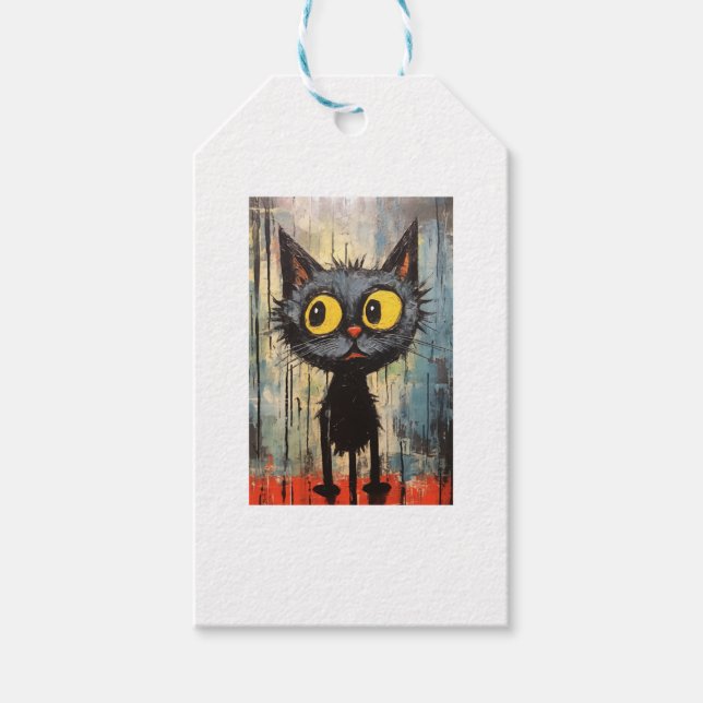 Schwarze Katze mit gelben Augen Geschenkanhänger (Vorderseite)