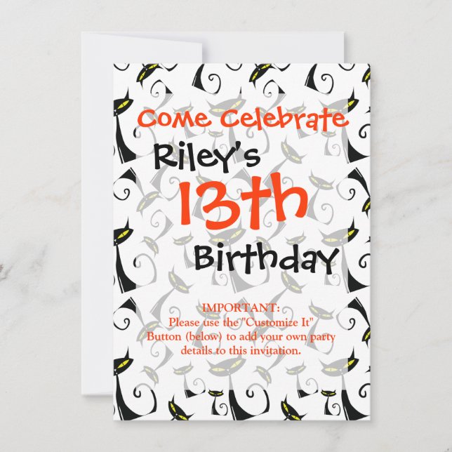 Schwarze Katze mit gelben Augen Halloween-Muster Einladung (Vorderseite)