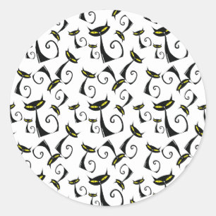 Schwarze Katze mit gelben Augen Halloween-Muster Runder Aufkleber