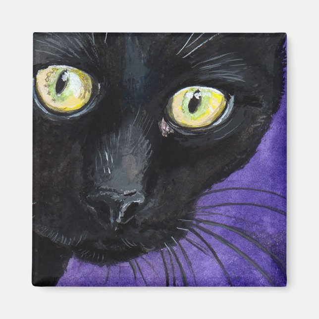 Schwarze Katze mit gelben Augen Illustration Magnet (Vorne)