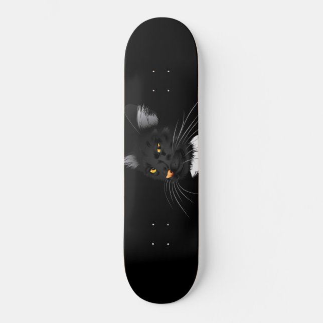 Schwarze Katze mit gelben Augen im Dunkeln Skateboard (Vorderseite)