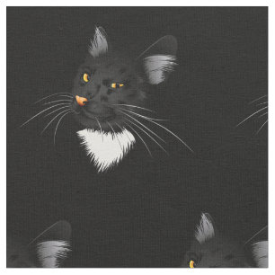 Schwarze Katze mit gelben Augen im Dunkeln Stoff