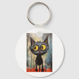 Schwarze Katze mit gelben Augen Schlüsselanhänger
