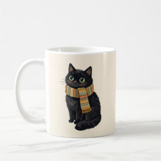 Schwarze Katze mit gemütlichem Winter-Schal, Volks Kaffeetasse