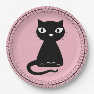 Schwarze Katze mit geschlitztem Schwanz Pappteller