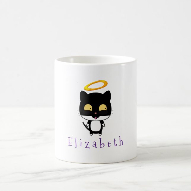 Schwarze Katze mit Golden Halo Niedlich Angel Pers Kaffeetasse (Mittel)