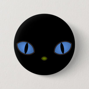 Schwarze Katze mit großen blauen Augen Button