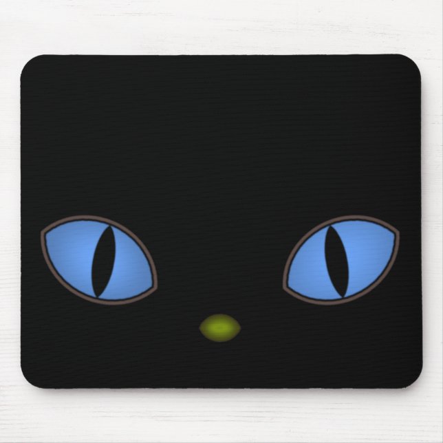 Schwarze Katze mit großen blauen Augen Mousepad (Vorne)