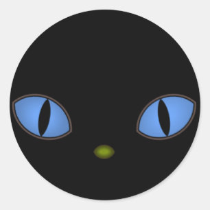 Schwarze Katze mit großen blauen Augen Runder Aufkleber