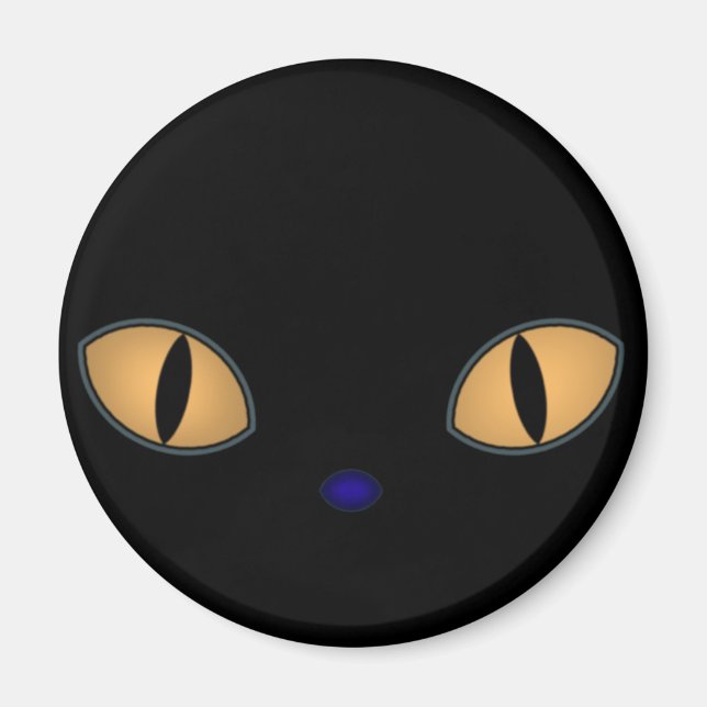 Schwarze Katze mit großen orangefarbenen Augen Magnet (Vorne)