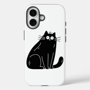 Schwarze Katze mit großen, weit aufgerissenen Auge iPhone 16 Hülle